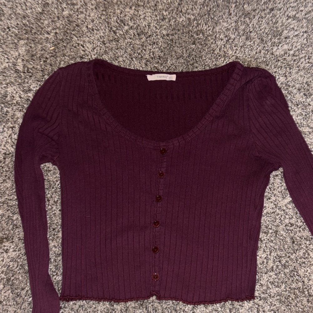 Purple Ribbed Button-Up Cardigan